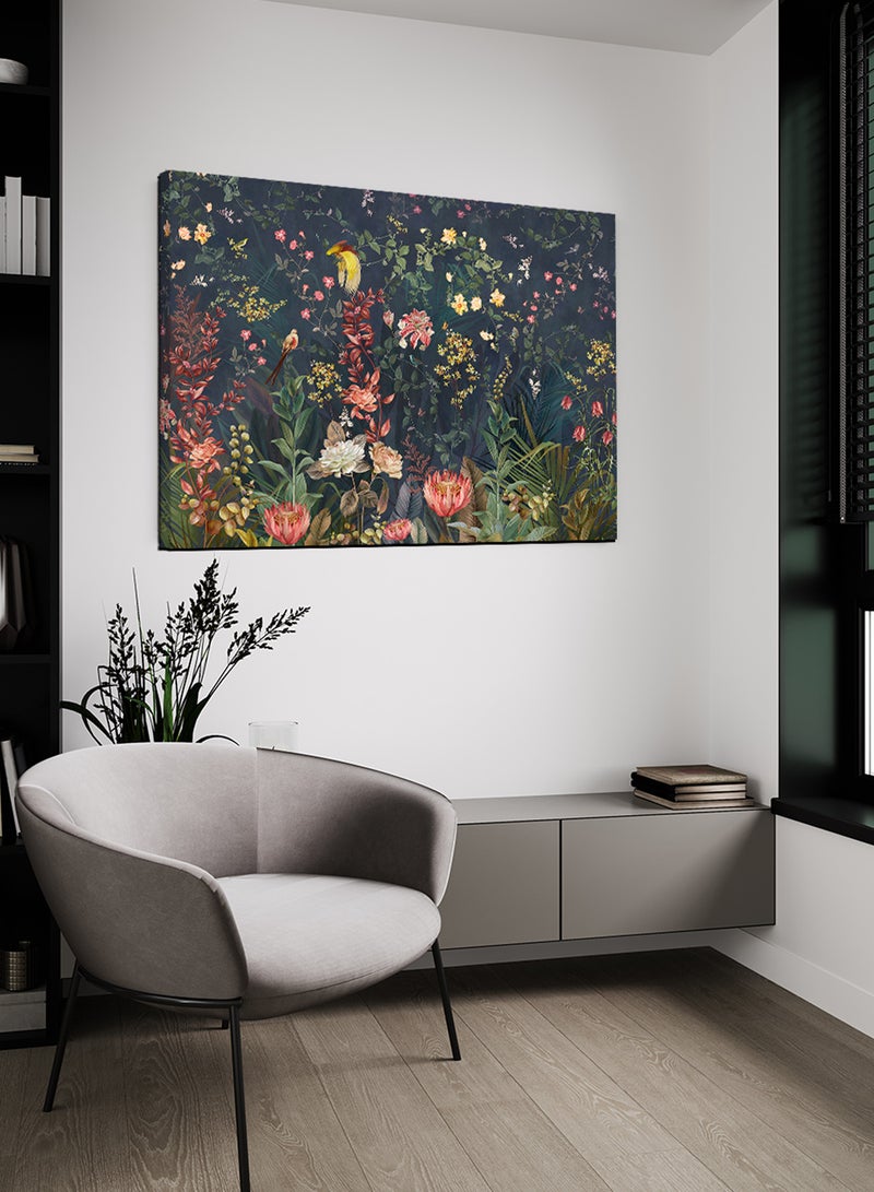 LOWHA Canvas Wall Art Stretched Over Wooden Frame with Plants & Birds Painting - Image 1