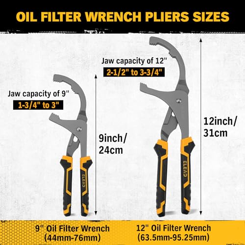 ELEAD Adjustable Oil Filter Wrench Set - 9" & 12" Oil Filter Pliers Oil Filter Removal Tools for Cars, Trucks, Motorcycles - Durable Carbon Steel, Ergonomic Grip, Easy Access Design - Image 2