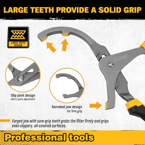 ELEAD Adjustable Oil Filter Wrench Set - 9" & 12" Oil Filter Pliers Oil Filter Removal Tools for Cars, Trucks, Motorcycles - Durable Carbon Steel, Ergonomic Grip, Easy Access Design - Image 4