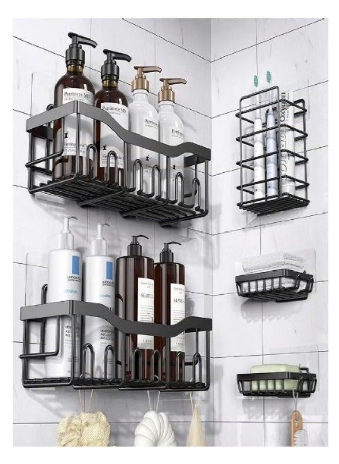 Shuer - Shower Caddy 5 Pack, Adhesive Bathroom Organizer for Bathroom Storage Kitchen, No Drilling, Large Capacity, Rustproof Stainless Steel Bathroom Organizer Shelves for Inside Shower Rack - Image 1