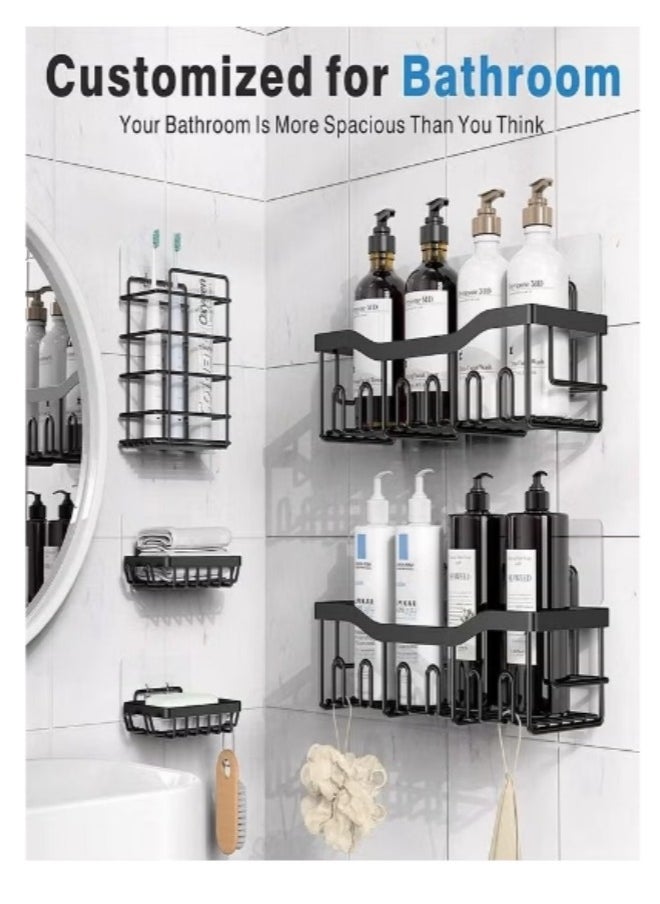 Shuer - Shower Caddy 5 Pack, Adhesive Bathroom Organizer for Bathroom Storage Kitchen, No Drilling, Large Capacity, Rustproof Stainless Steel Bathroom Organizer Shelves for Inside Shower Rack - Image 1
