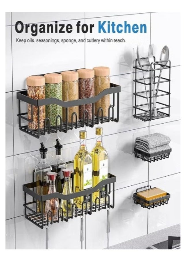 Shuer - Shower Caddy 5 Pack, Adhesive Bathroom Organizer for Bathroom Storage Kitchen, No Drilling, Large Capacity, Rustproof Stainless Steel Bathroom Organizer Shelves for Inside Shower Rack - Image 1