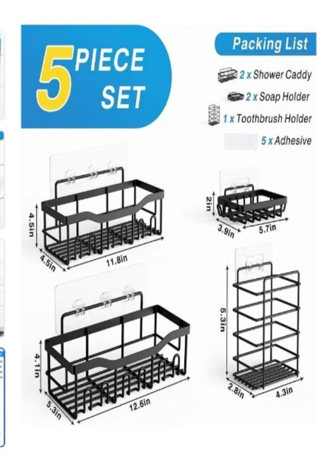 Shuer - Shower Caddy 5 Pack, Adhesive Bathroom Organizer for Bathroom Storage Kitchen, No Drilling, Large Capacity, Rustproof Stainless Steel Bathroom Organizer Shelves for Inside Shower Rack - Image 1