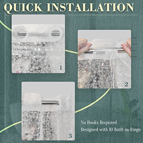 ABLUEN No Hook Shower Curtain or Liner - 8G Heavy Duty Cobblestone Bathroom Shower Curtain No Hooks Required, Waterproof Plastic & PVC Free, Standard Size 71 x 74, Pebble - Image 2