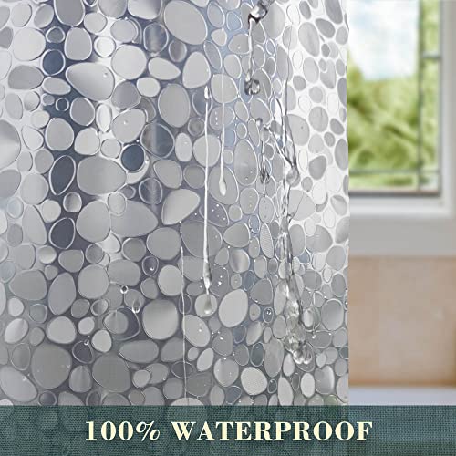 ABLUEN No Hook Shower Curtain or Liner - 8G Heavy Duty Cobblestone Bathroom Shower Curtain No Hooks Required, Waterproof Plastic & PVC Free, Standard Size 71 x 74, Pebble - Image 3
