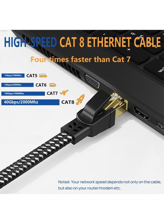 Orbram Cat 8 Ethernet Cable 75 ft, Nylon Braided High Speed Heavy Duty Network LAN Patch Cord, 40Gbps 2000Mhz SFTP RJ45 Flat Internet Cable Shielded in Wall, Indoor&Outdoor for Modem/Router/Gaming/PC - Image 2