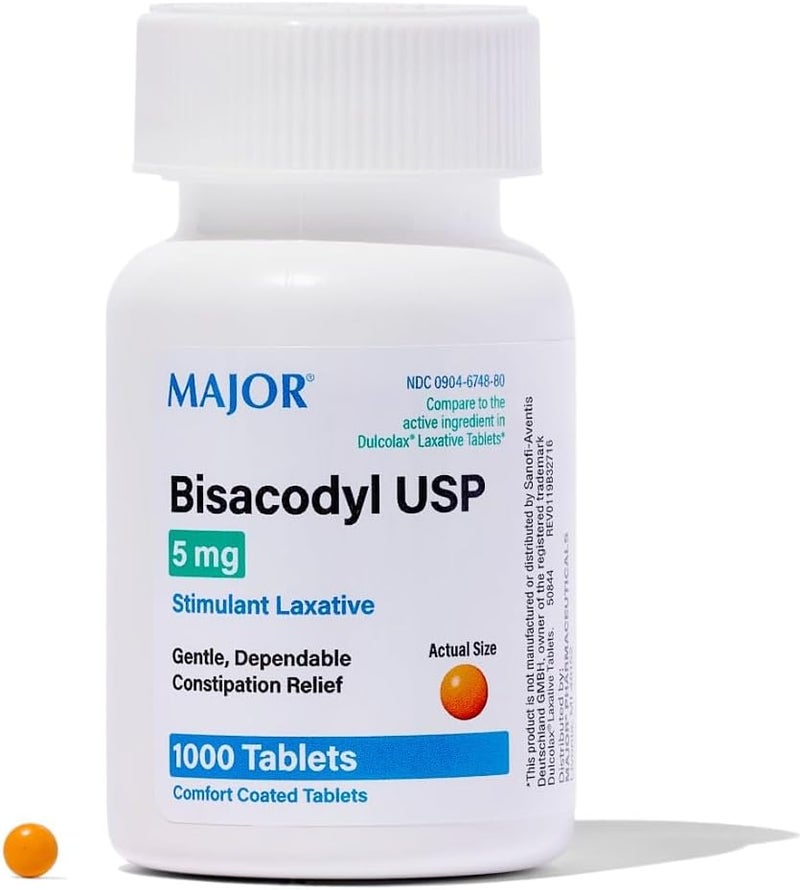 MAJOR Bisacodyl 5 mg  Comfort Coated Stimulant Laxative for Gentle Dependable Constipation Relief  1000 Tablets 1 Pack - Image 1