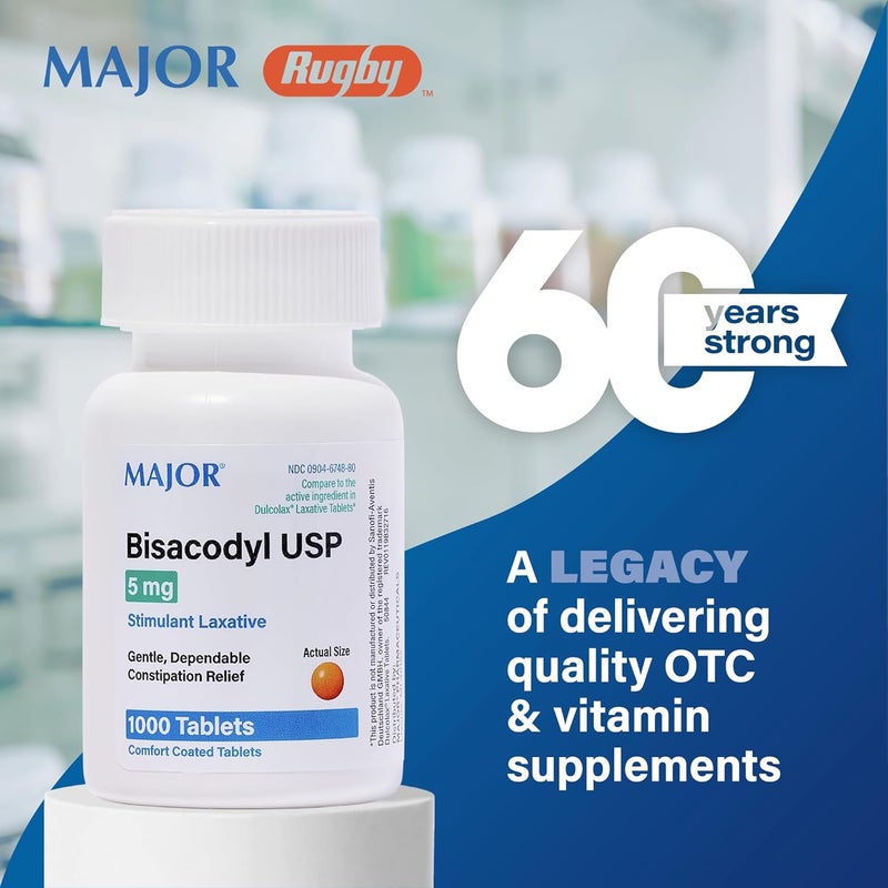 MAJOR Bisacodyl 5 mg  Comfort Coated Stimulant Laxative for Gentle Dependable Constipation Relief  1000 Tablets 1 Pack - Image 2
