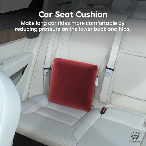MY ARMOR Memory Foam Square Cushion for Car, Sofa/Diwan, Bed, Chair & Decoration | Highly Durable, Hypoallergenic | Velvet Cover | Maroon, Pack of 2 [14"x 14" x 4"] - Image 3