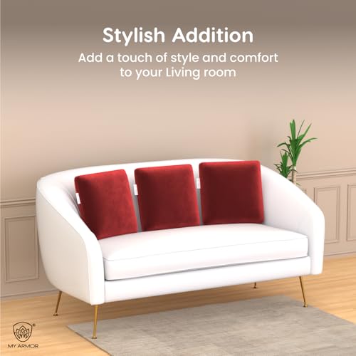 MY ARMOR Memory Foam Square Cushion for Car, Sofa/Diwan, Bed, Chair & Decoration | Highly Durable, Hypoallergenic | Velvet Cover | Maroon, Pack of 2 [14"x 14" x 4"] - Image 5