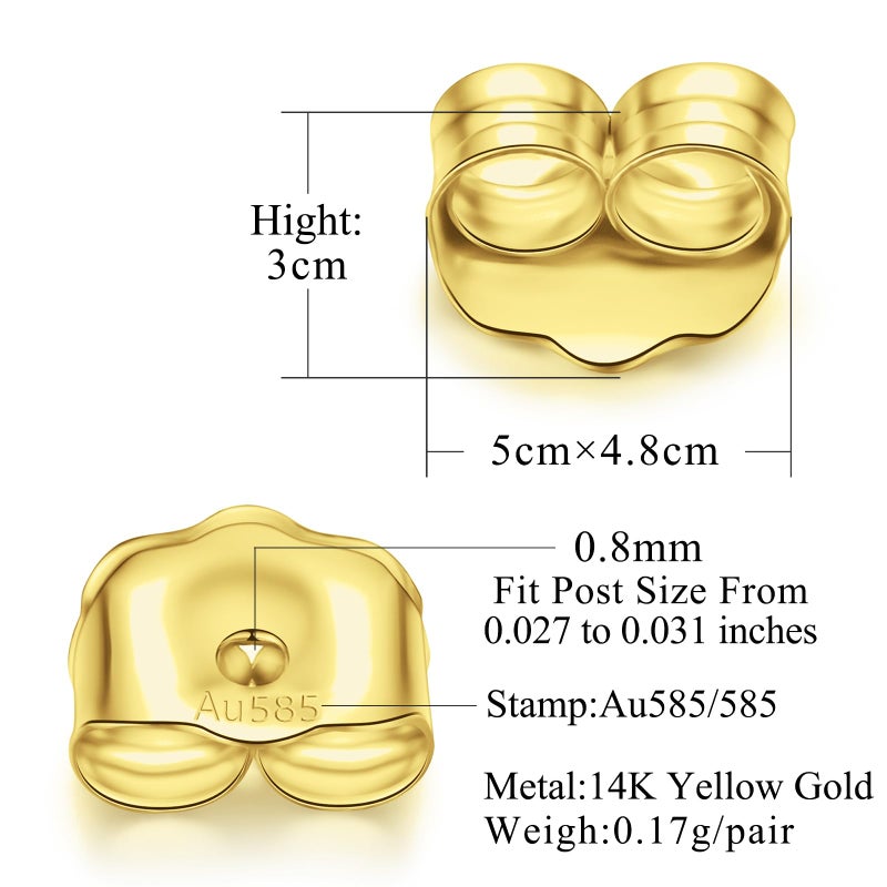 Lulau Gold Earring Backs 14K Real Gold 0.17 Grams Au585 Butterfly Yellow Solid Gold Earrings Backs Replacements For Studs 585 Hypoallergenic Pierced Secure - Image 2