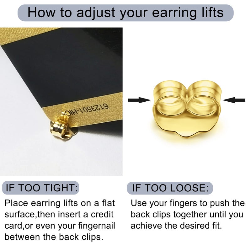 Lulau Gold Earring Backs 14K Real Gold 0.17 Grams Au585 Butterfly Yellow Solid Gold Earrings Backs Replacements For Studs 585 Hypoallergenic Pierced Secure - Image 4