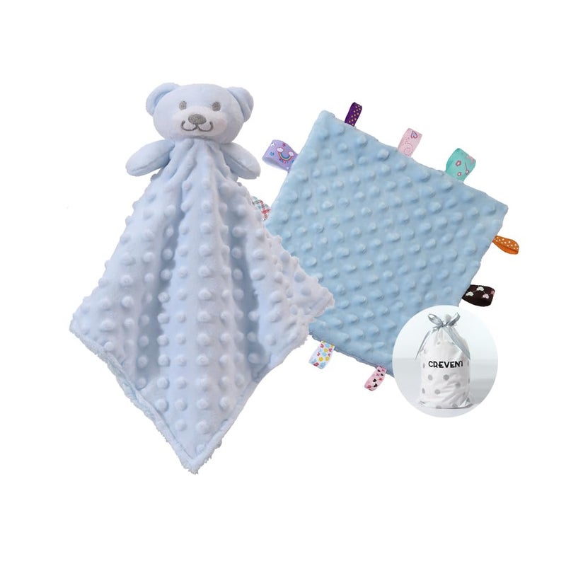 CREVENT Soft Plush Animal Face Security Blankets for Boys and Girls Great Gifts for Birthday Baby Shower Blue Bear Tag - Image 2