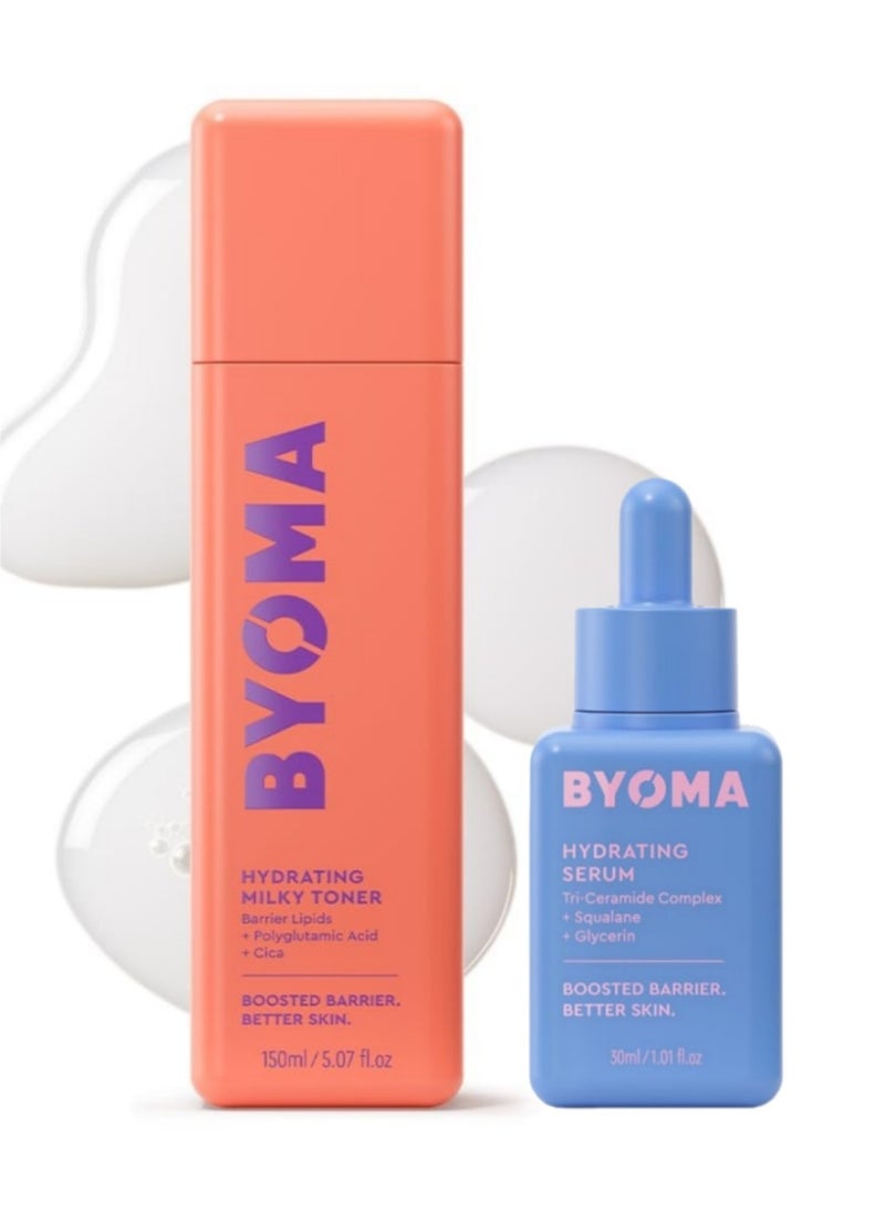 بيوما مجموعة العناية بالبشرة المرطِّبة من BYOMA – سيروم مرطِّب للوجه يحتوي على السكوالان والجلسرين والسيراميدات + تونر حليبي مرطِّب للعناية اليومية بالبشرة (السيروم 1.01 أونصة سائلة والتونر 5.07 أونصة سائلة) - Image 1