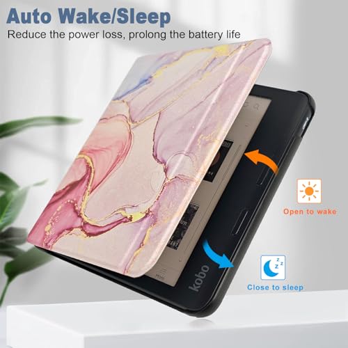Caweet Case for Kobo Libra Colour (Model:N428, 2024 Release), Ultra Lightweight PU Leather Shell Cover with Auto Wake/Sleep, Dreamy Marble - Image 3