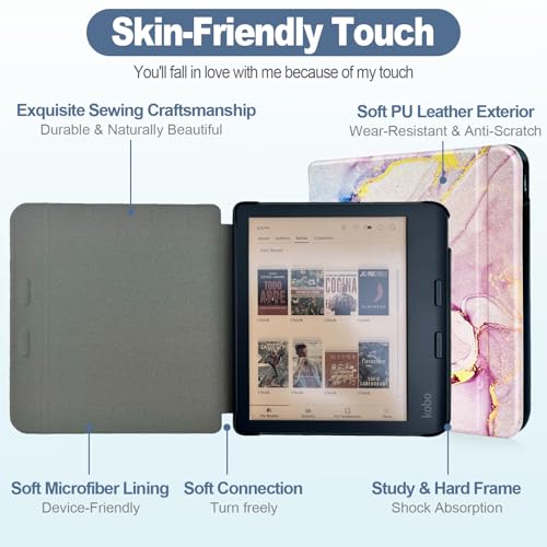 Caweet Case for Kobo Libra Colour (Model:N428, 2024 Release), Ultra Lightweight PU Leather Shell Cover with Auto Wake/Sleep, Dreamy Marble - Image 4