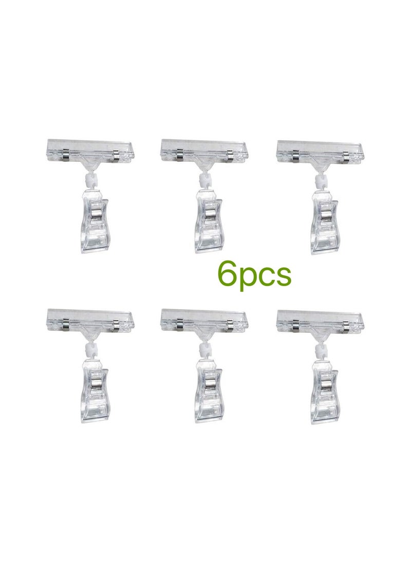 Generic 6 Pieces Plastic Merchandise Sign Clip Rotatable Sign Clips Rotatable Double Clip Merchandise Sign Display Rotatable Merchandise Sign Display Mini Clip Tag Holders for Business Cards, Transparent  - Image 1