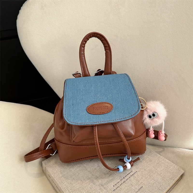2023 New Retro Cute Denim Girl Backpack Ins Student Small Backpack Niche Schoolbag Travel Bag - Image 2