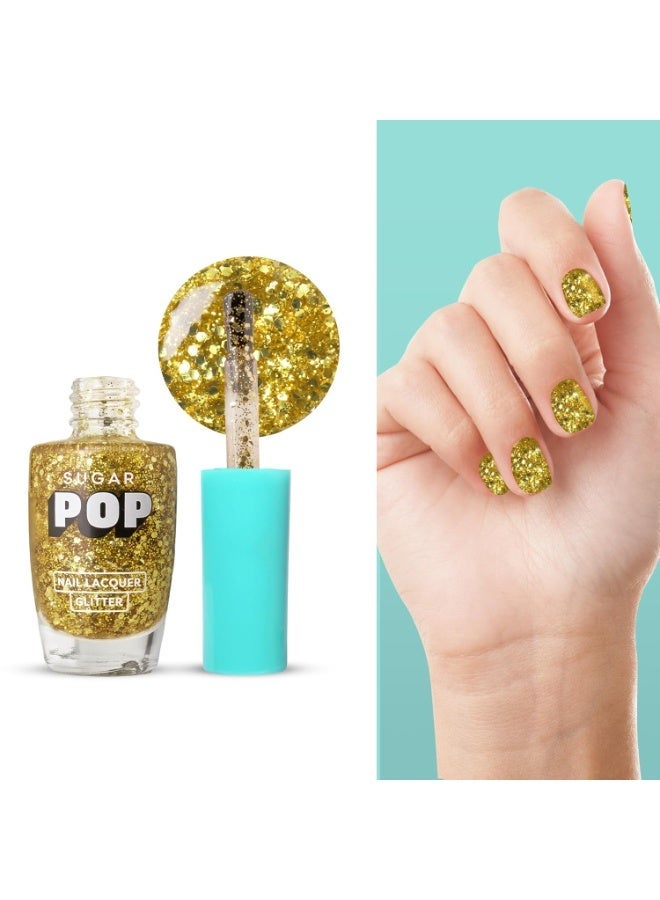 سكر بوب طلاء أظافر لامع (بجزيئات براقة) من SUGAR POP - درجة 10 Gold Rush - سعة 10 مل - سريع الجفاف | مقاوم للتشقق | شديد اللمعان | تركيبة تدوم طويلاً - Image 2