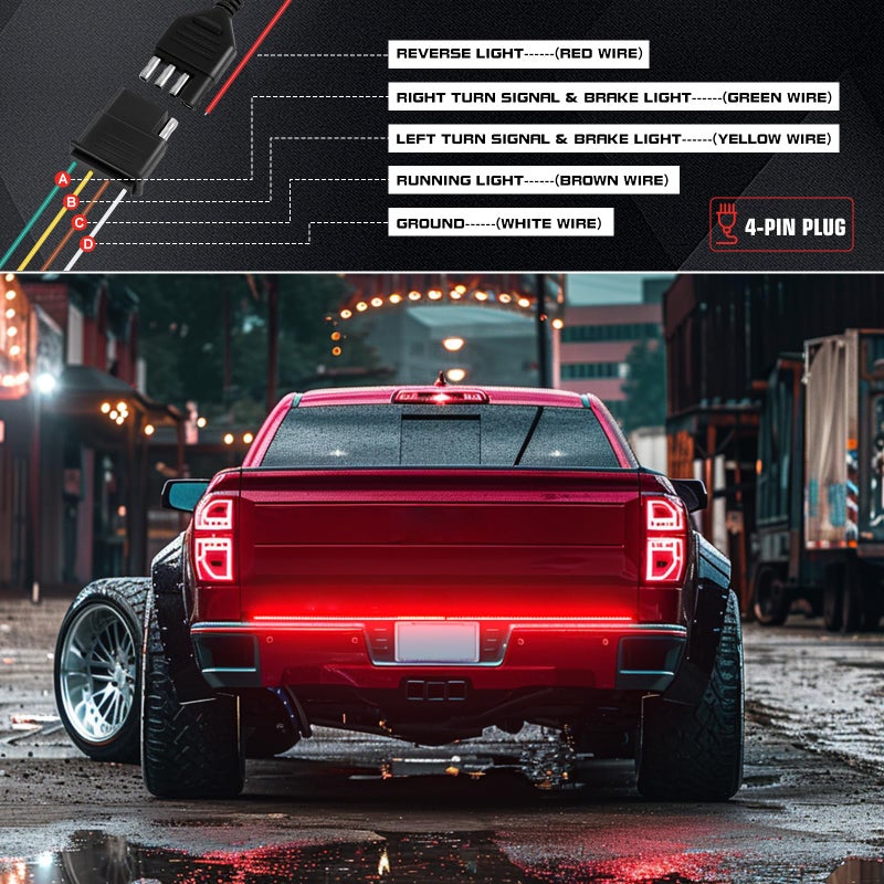 DREAMIZER 60 Inch Aluminum Frame Triple Row 1200 LED Tailgate Light Bar with Running Brake Lights Reverse Sequential Turn Signals for Truck - Image 2