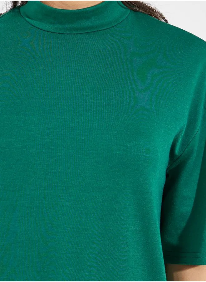 Styli Boxy High Neck Solid T-Shirt
