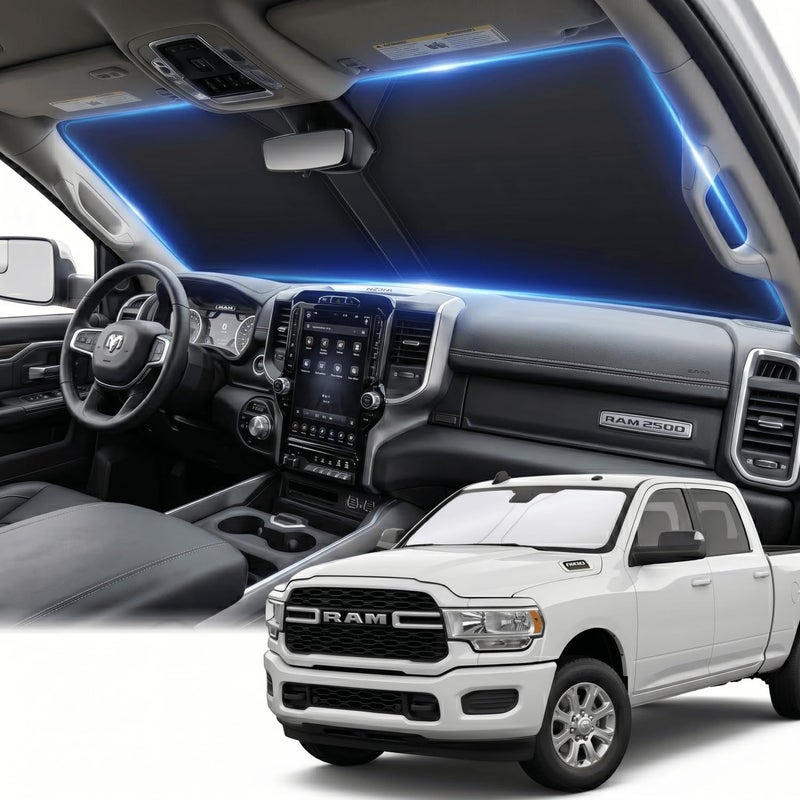 AuyNeas Windshield Sun Shade for Dodge RAM 2500 3500 Truck Accessories 2010-2025 2026 - Foldable Sunshade Sun Visor Protector Front Window Cover Custom Fit RAM 2Dr RegularCab, 4Dr QuadCab, CrewCab, MegaCab Wide range compatible material - Image 1