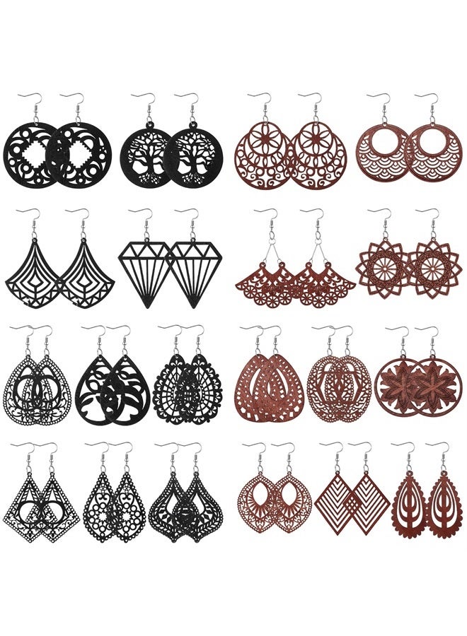 Hicarer 20 Pairs African Wooden Dangle Earrings Drop Earrings Boho Pendant Dangle Earrings African Jewelry for Women Girls (Vintage Style) - Image 1