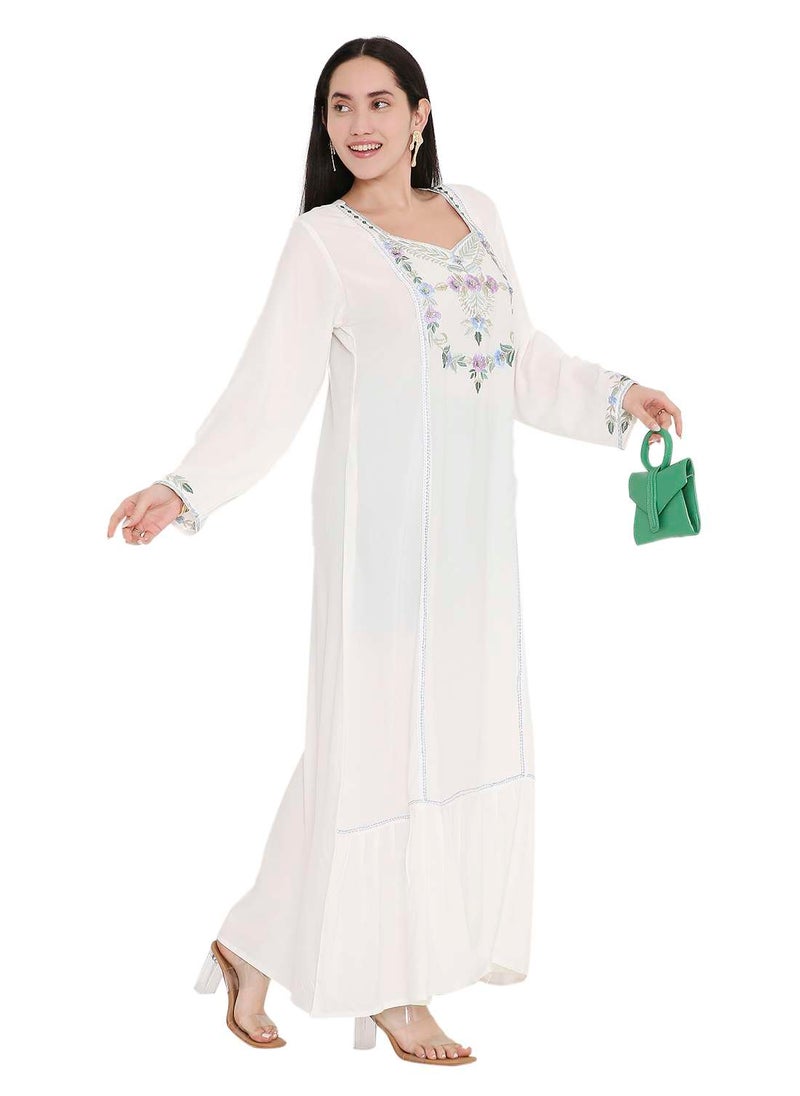 HANA & SARA VIBRANT COLOUR UNIQUE THREAD EMBROIDERY MODEST ARABIC FARASHA KAFTAN JALABIYA DRESS  - Image 1