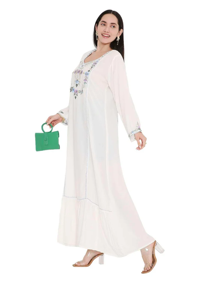 HANA & SARA VIBRANT COLOUR UNIQUE THREAD EMBROIDERY MODEST ARABIC FARASHA KAFTAN JALABIYA DRESS