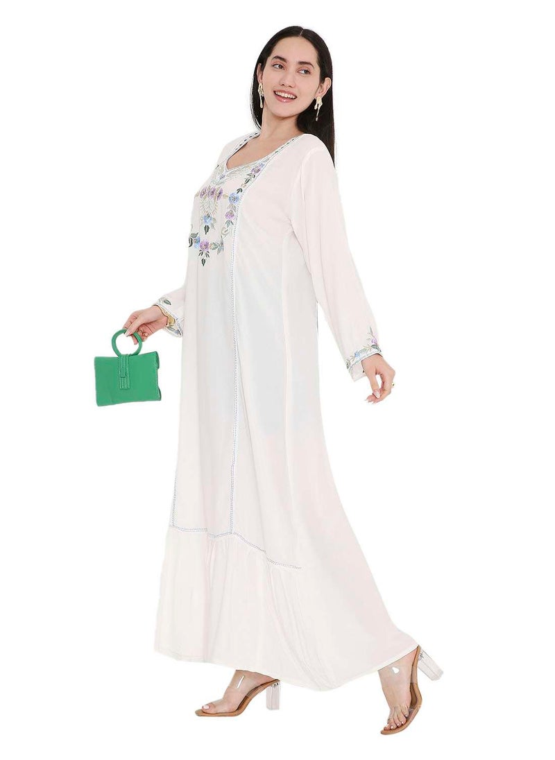 HANA & SARA VIBRANT COLOUR UNIQUE THREAD EMBROIDERY MODEST ARABIC FARASHA KAFTAN JALABIYA DRESS  - Image 4