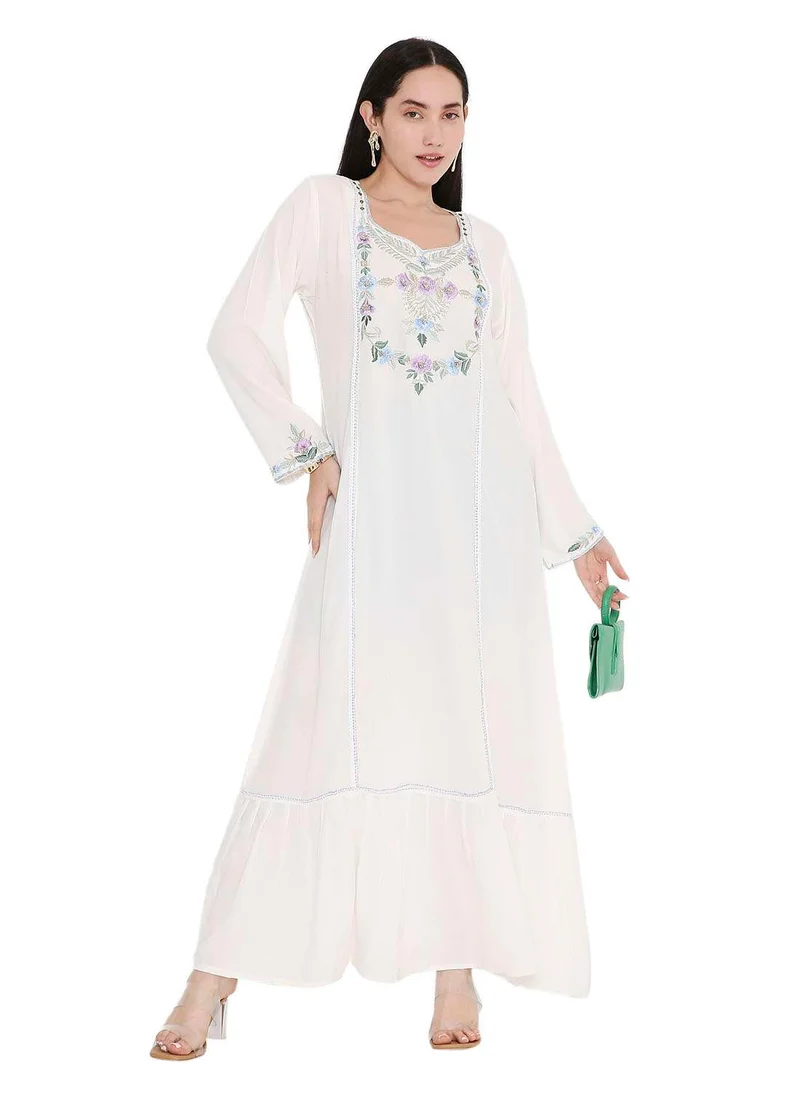 HANA & SARA VIBRANT COLOUR UNIQUE THREAD EMBROIDERY MODEST ARABIC FARASHA KAFTAN JALABIYA DRESS