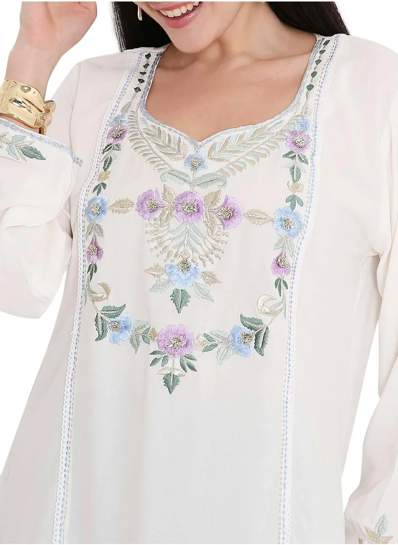 HANA & SARA VIBRANT COLOUR UNIQUE THREAD EMBROIDERY MODEST ARABIC FARASHA KAFTAN JALABIYA DRESS