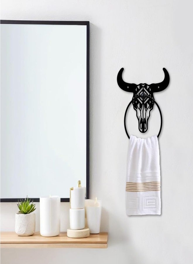 MAYJOYDIY Bull Skull Metal Towel Ring Western Cow Skull Towel Holder Country Western Style Wall Decor Towel Hanger Black Art Towel Rack Wall Mounted for Bathroom Kitchen Home Decors Gift - Image 5