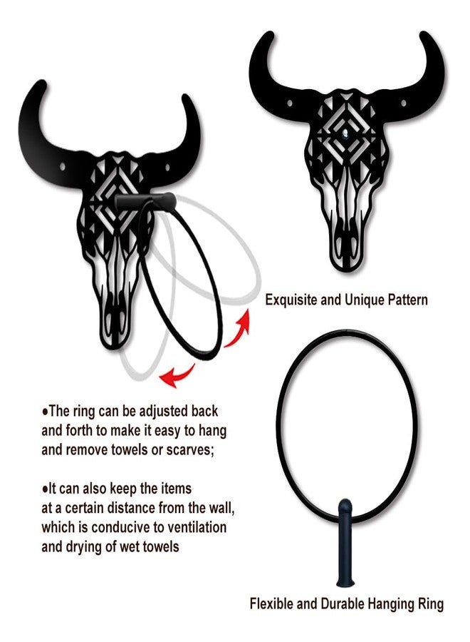 MAYJOYDIY Bull Skull Metal Towel Ring Western Cow Skull Towel Holder Country Western Style Wall Decor Towel Hanger Black Art Towel Rack Wall Mounted for Bathroom Kitchen Home Decors Gift - Image 4