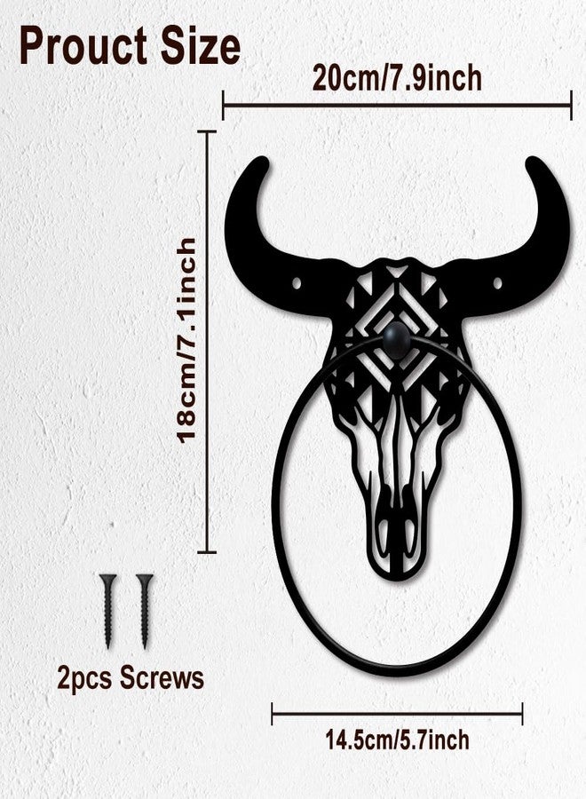 MAYJOYDIY Bull Skull Metal Towel Ring Western Cow Skull Towel Holder Country Western Style Wall Decor Towel Hanger Black Art Towel Rack Wall Mounted for Bathroom Kitchen Home Decors Gift - Image 2
