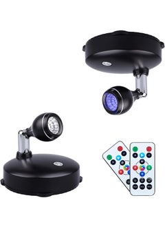 Wireless spotlight battery operated. Spot light up lights indoor. Mini Accent lights dimmable art lights LED. Spotlights with remote stick on anywhere rotatable wall light (RGB 2 Pack)