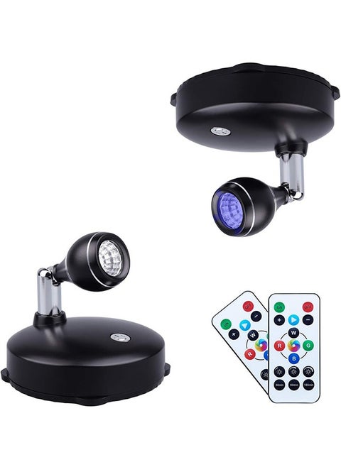 Wireless spotlight battery operated. Spot light up lights indoor. Mini Accent lights dimmable art lights LED. Spotlights with remote stick on anywhere rotatable wall light (RGB 2 Pack)