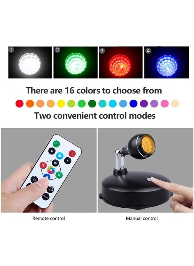 Generic - Wireless spotlight battery operated. Spot light up lights indoor. Mini Accent lights dimmable art lights LED. Spotlights with remote stick on anywhere rotatable wall light (RGB 2 Pack) - Image 1