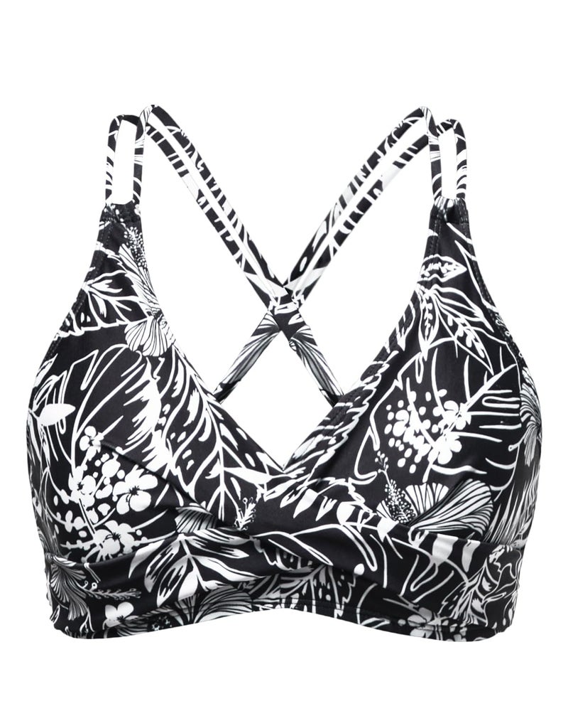 Holipick Black Floral Women's Twist Front Bikini Topss - Push Up Bathing Suit Top Padded Swimsuit Top L - Image 1