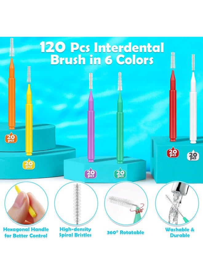 modacraft 120Pcs Interdental Brush 6 Sizes Braces Brush Toothpicks with Soft Bristles 360° Bendable Floss Heads Dental Brushes Between Teeth Gum Braces Cleaning Kit Oral Tooth Cleaning Tool - Image 2