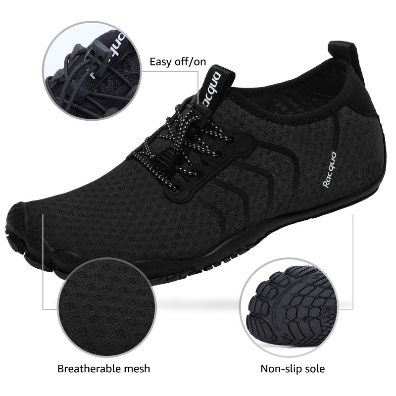 Racqua Water Shoes Quick Dry Barefoot Beach Aqua Sport Swim Surf Pool Hiking Diving Walking for Men Women Black 9 W/8 M - Image 3