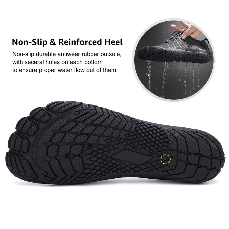 Racqua Water Shoes Quick Dry Barefoot Beach Aqua Sport Swim Surf Pool Hiking Diving Walking for Men Women Black 9 W/8 M - Image 5