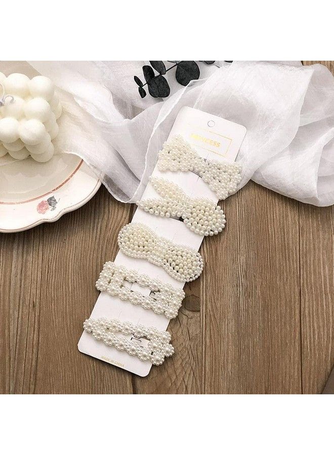 ANNACREATIONS 8 Piece Korean Style Pearl Metal Hair Clips Plastic Pearl Barrettes Hairpin For Women & Girls(White) - Image 3
