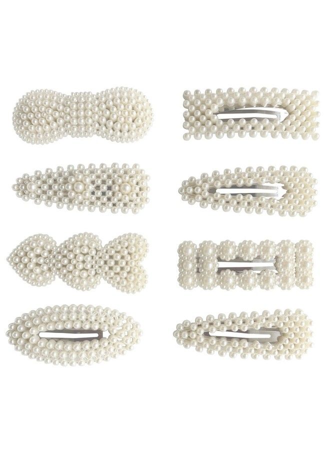 ANNACREATIONS 8 Piece Korean Style Pearl Metal Hair Clips Plastic Pearl Barrettes Hairpin For Women & Girls(White) - Image 2