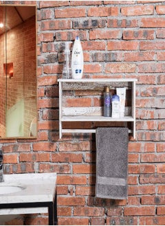 MyGift Solid Wood Wall Mounted Bathroom Shelves with Towel Bar