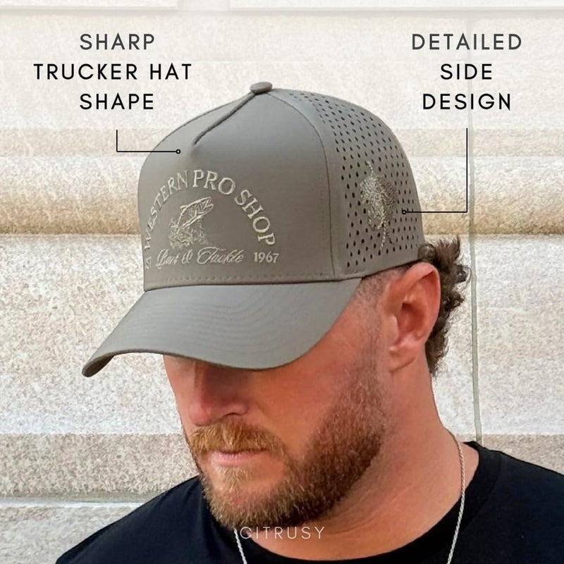 CITRUSY Athletic Trucker Golf Hat | Performance Mens 5 Panel Hat | Cool Breathable Waterproof Sweat Proof Workout Running Cap | Golf Gear A Frame Rope | Snapback Adjustable Hat (Western Pro Shop | Moss Brown) - Image 5