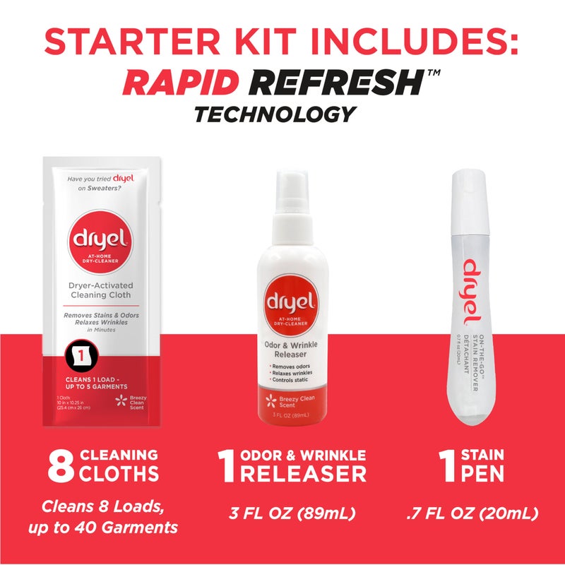 dryel At-Home Dry Cleaner Starter Kit with Wrinkle Release Spray, New and Improved, Gentle Laundry Care for Special Fabrics and Dry-Clean-Only Clothes, 8 Loads with On-the-Go Stain Remover - Image 2