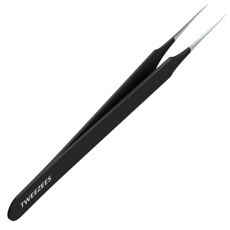 Tweezees Ingrown Hair Tweezers | Pointed Tip | Black |Precision Stainless Steel | Extra Sharp and Perfectly Aligned for Ingrown Hair Treatment & Splinter Removal For Men and Women | By Tweezees - Image 1