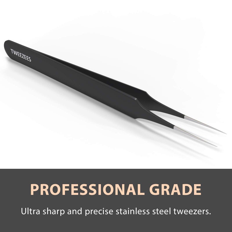Tweezees Ingrown Hair Tweezers | Pointed Tip | Black |Precision Stainless Steel | Extra Sharp and Perfectly Aligned for Ingrown Hair Treatment & Splinter Removal For Men and Women | By Tweezees - Image 3