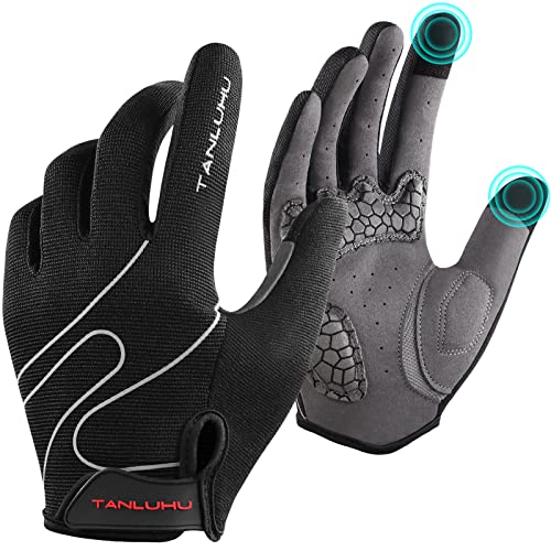 Tanluhu Cycling Mountain Bike Biking Gloves for Men Women Outdoor Full Finger Workout Touch Screen Anti-Slip Shock-Absorbing MTB Road Bicycle Gloves (Black) - Image 1
